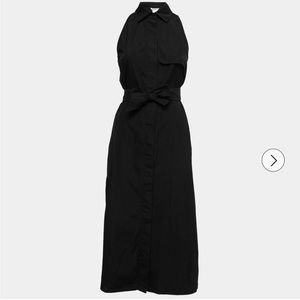 Max Mara Black Cotton Button Front Tie Detailed Sleeveless Midi Dress | size US2